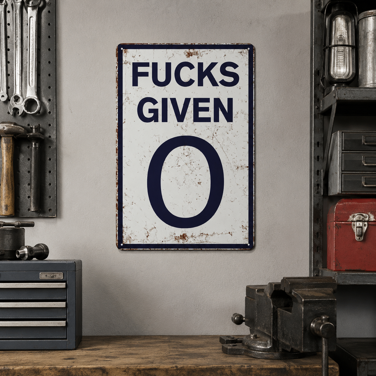 Zero Fusses Given Vintage Metal Wall Sign | Funny Man Cave, Garage & Home Bar Decor