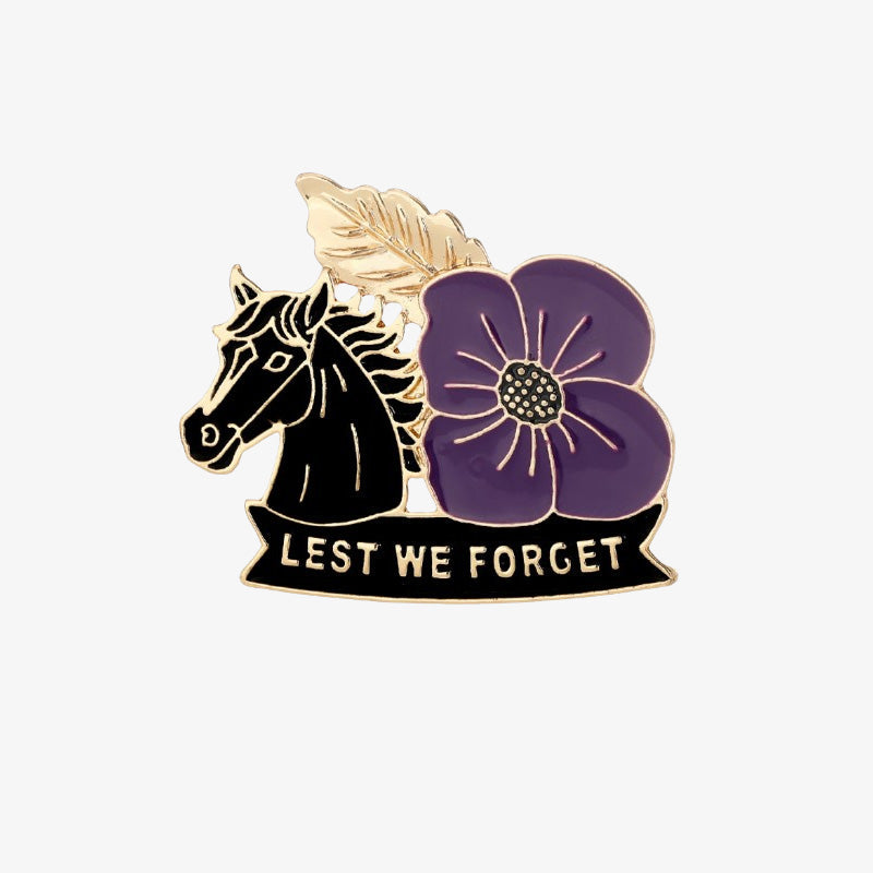 Purple Poppy War‑Horse Memorial Brooch | Lest We Forget Remembrance Animal Tribute Lapel Pin