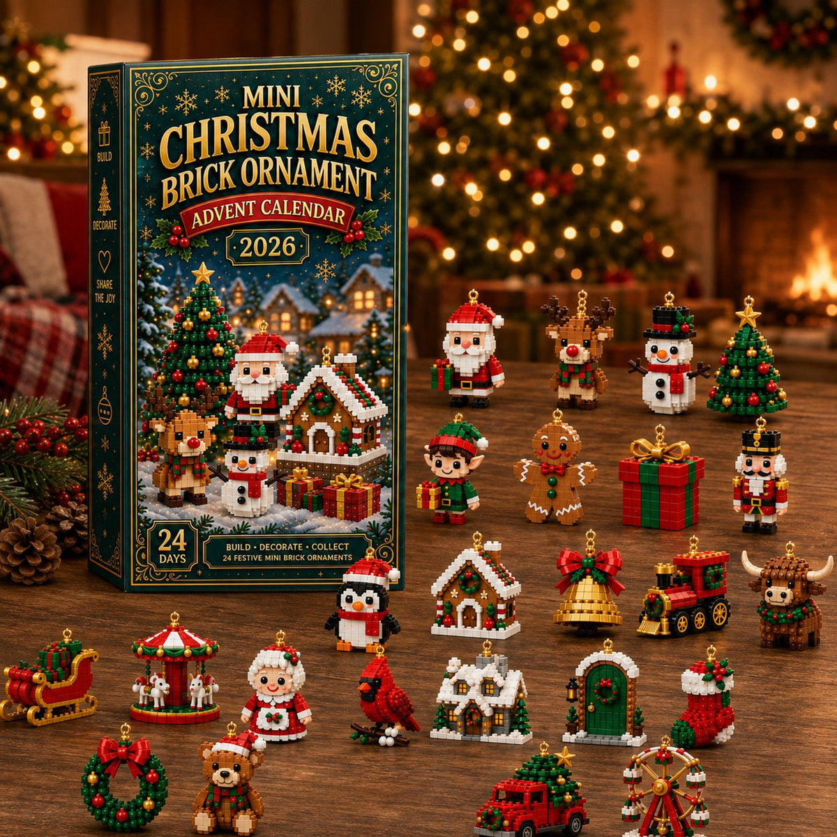 🎄Christmas Building Block Advent Calendar – 24 Mini Festive Ornaments