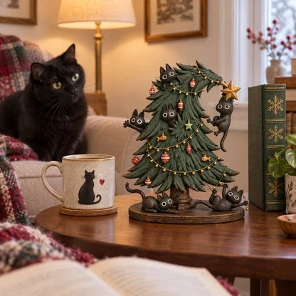 🐈🎄 Mischievous Black Cats Christmas Tree Figurine – Perfect Festive Decor for Cat Parents!