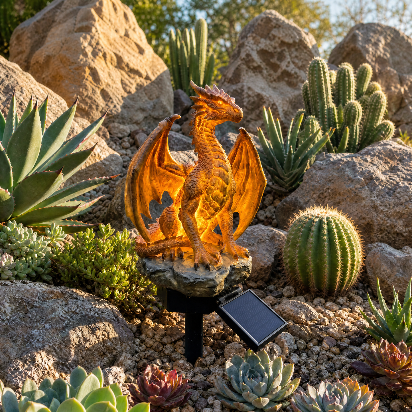 Dragon Legacy Golden Ember Solar Garden Stake Light – Gothic Outdoor Lawn Ornament