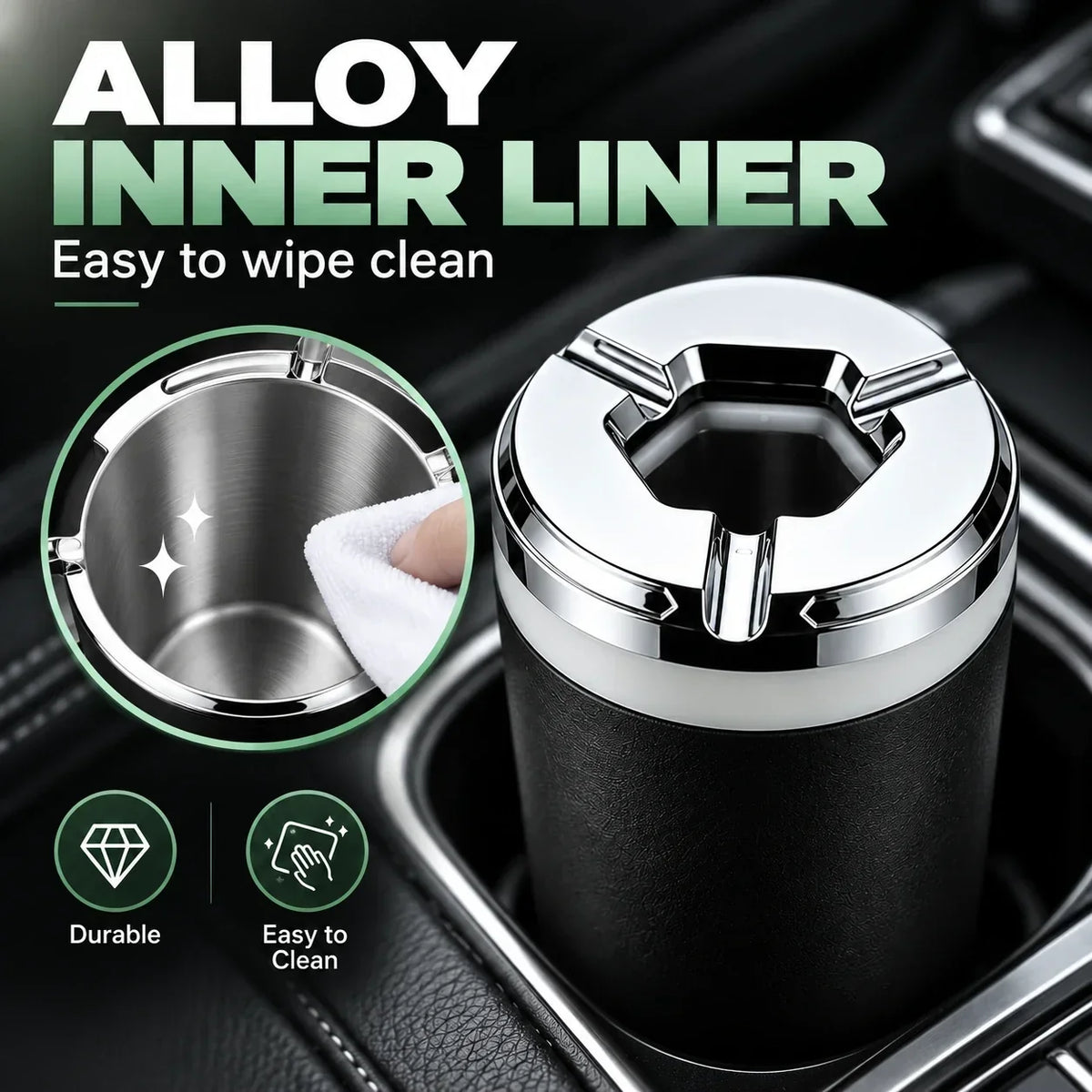🚗 Premium Car Ashtray – Rotating Sealed Lid & Heat-Resistant Ceramic Inner Liner
