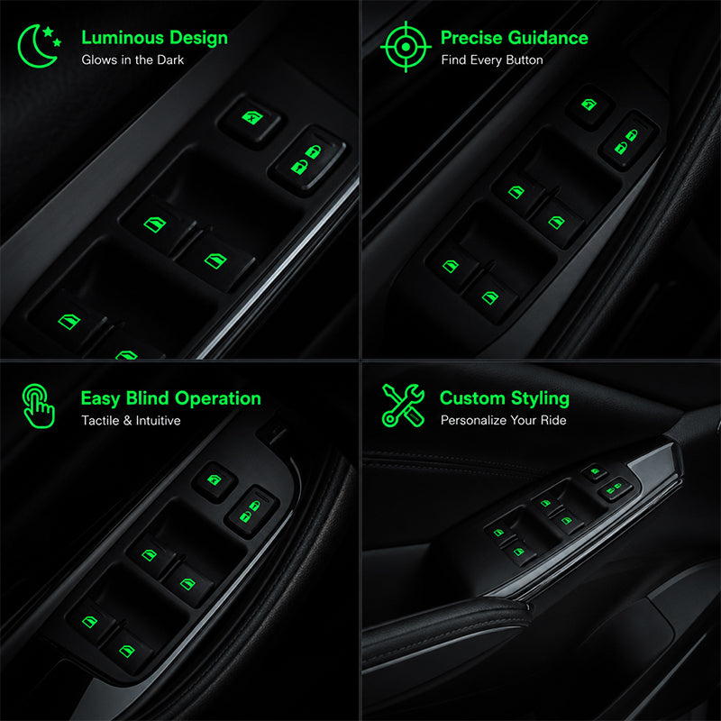 Luminous Car Window Switch Stickers | Colourful Night Glow Button Warning Decals For UK Vehicles