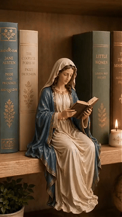 🎁Last Day 49% OFF 📖 Handcrafted Virgin Mary Reading Bookshelf Figure
