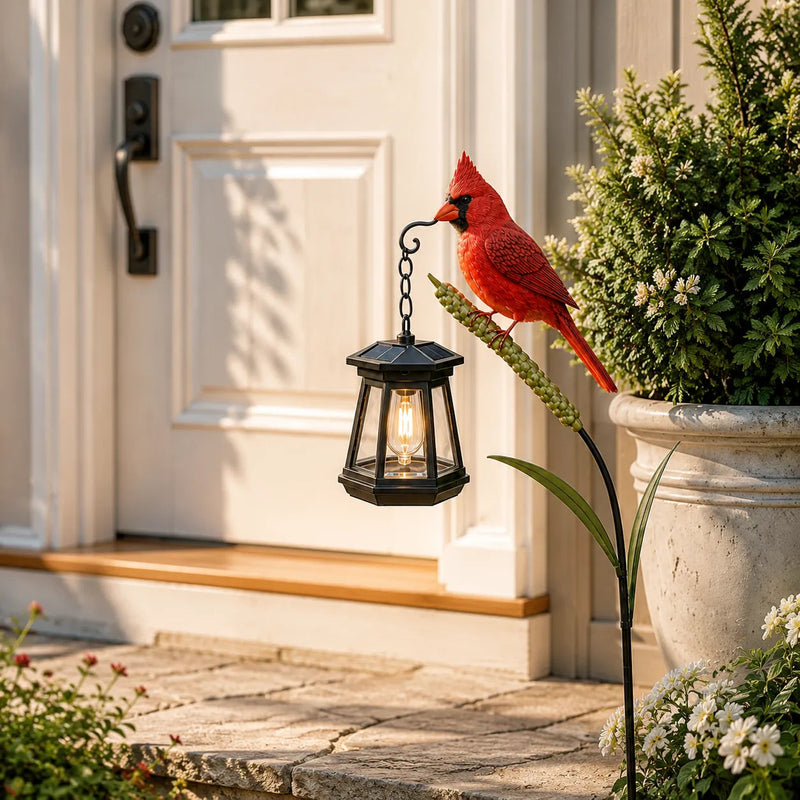 Solar Cardinal Bird Garden Stake Lantern – Memorial Outdoor Lawn Ornament