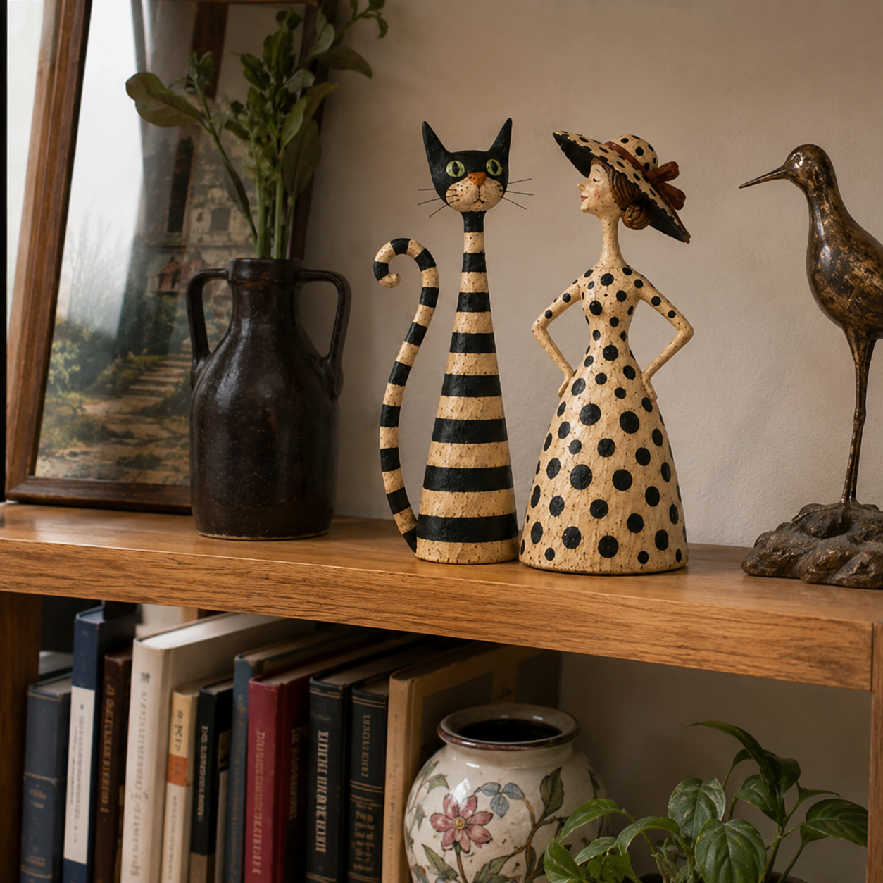 Vintage Cat & Lady Sculpture Set 🐱 Cosy Home Decor Ornament