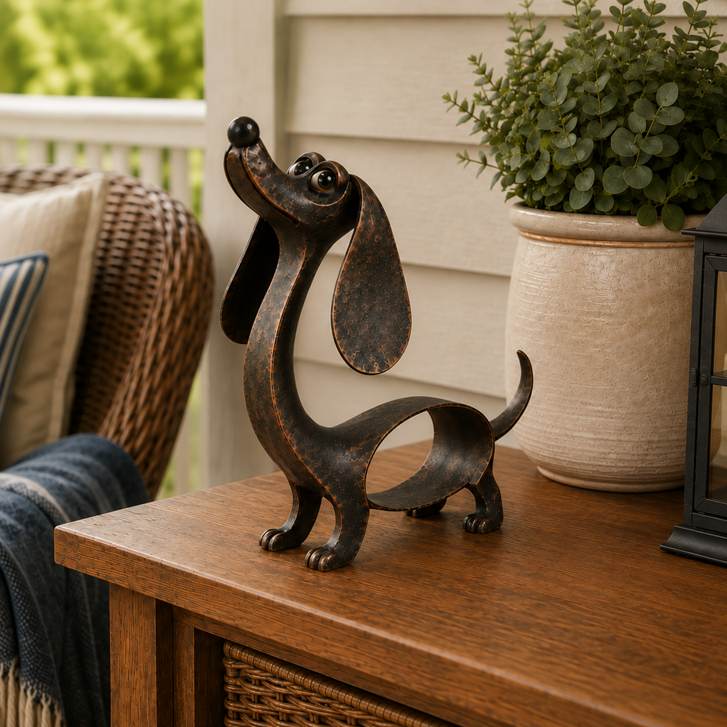 🐶 Antique Bronze Dachshund Sculpture | Vintage Home Garden Ornament