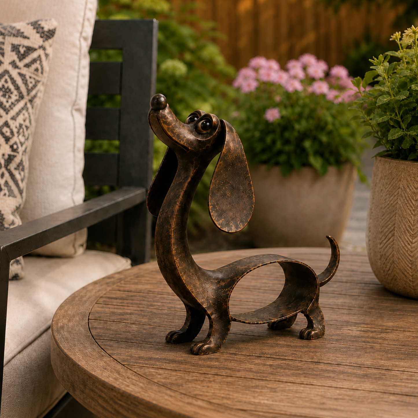 🐶 Antique Bronze Dachshund Sculpture | Vintage Home Garden Ornament