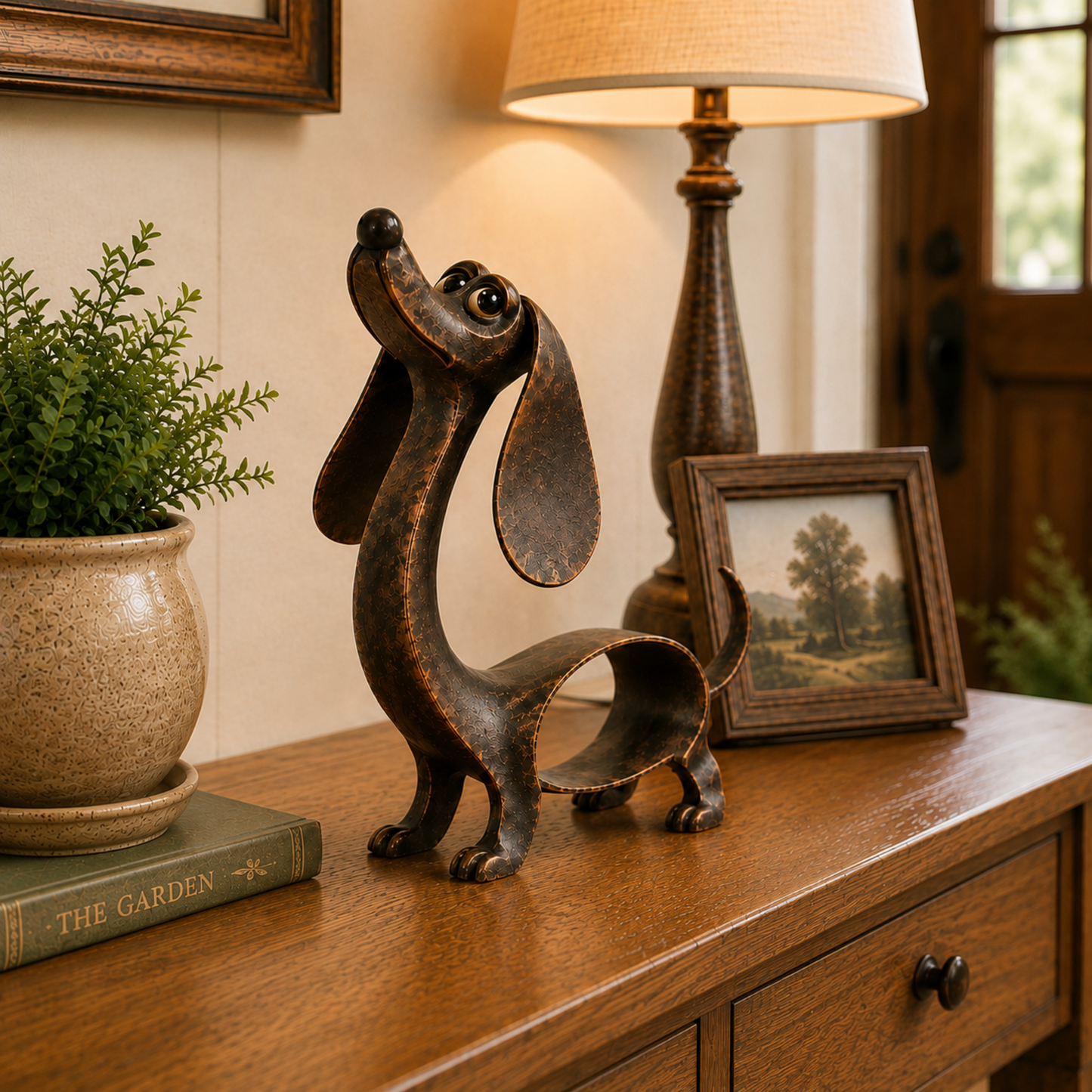 🐶 Antique Bronze Dachshund Sculpture | Vintage Home Garden Ornament