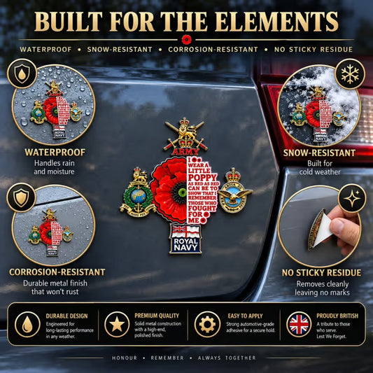 Lest We Forget | Remembrance Poppy Car Emblem — 3D Metal Tribute
