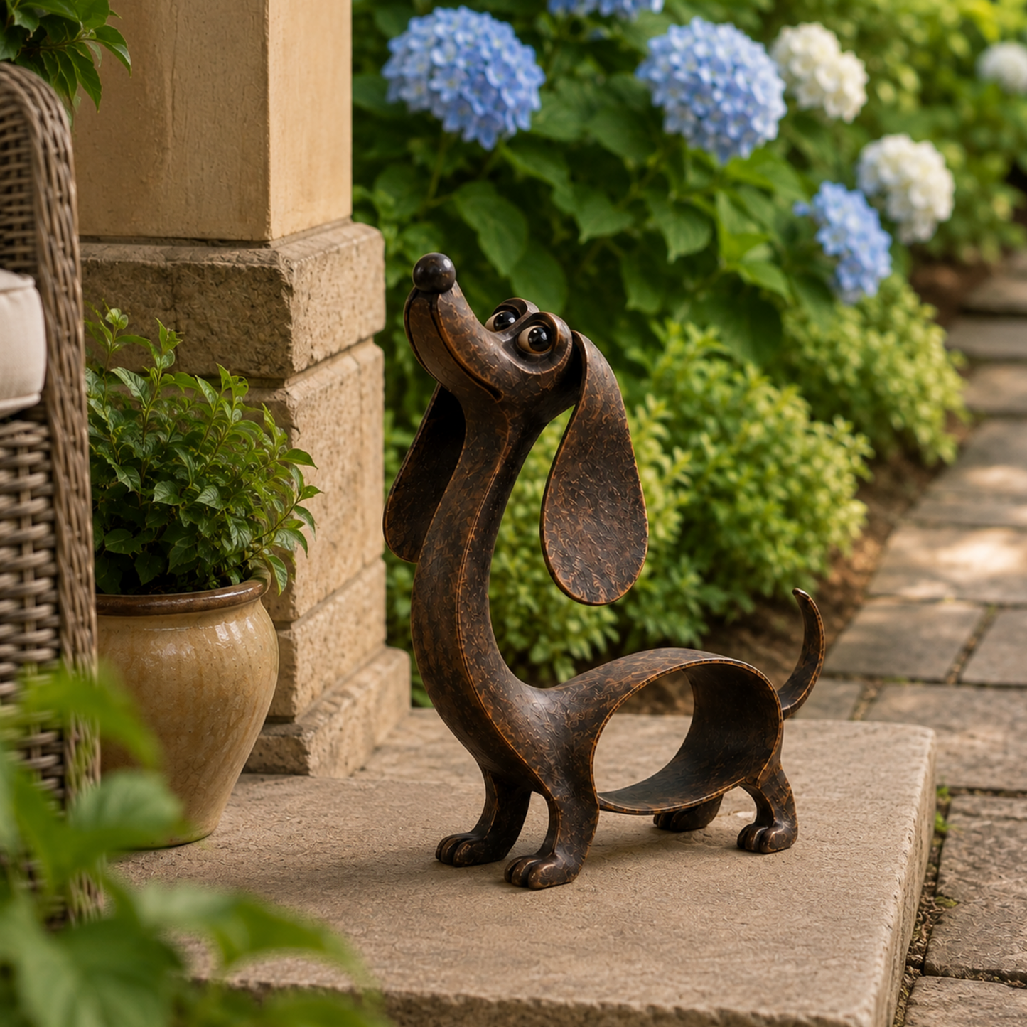 🐶 Antique Bronze Dachshund Sculpture | Vintage Home Garden Ornament