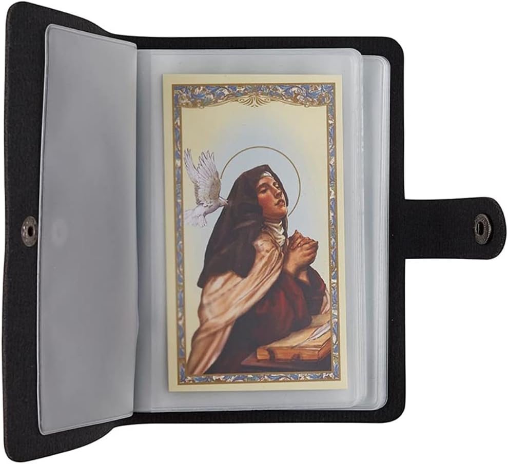 ✝️ Katholischer Heiligenkartenhalter aus echtem Leder – Taschen-Gebetskartenorganizer mit Druckknopfverschluss