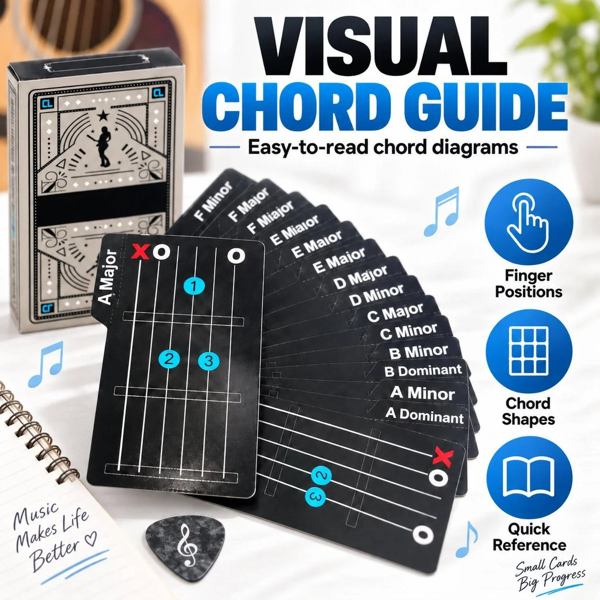 🎸✨15-Piece Guitar Chord Learning Cards