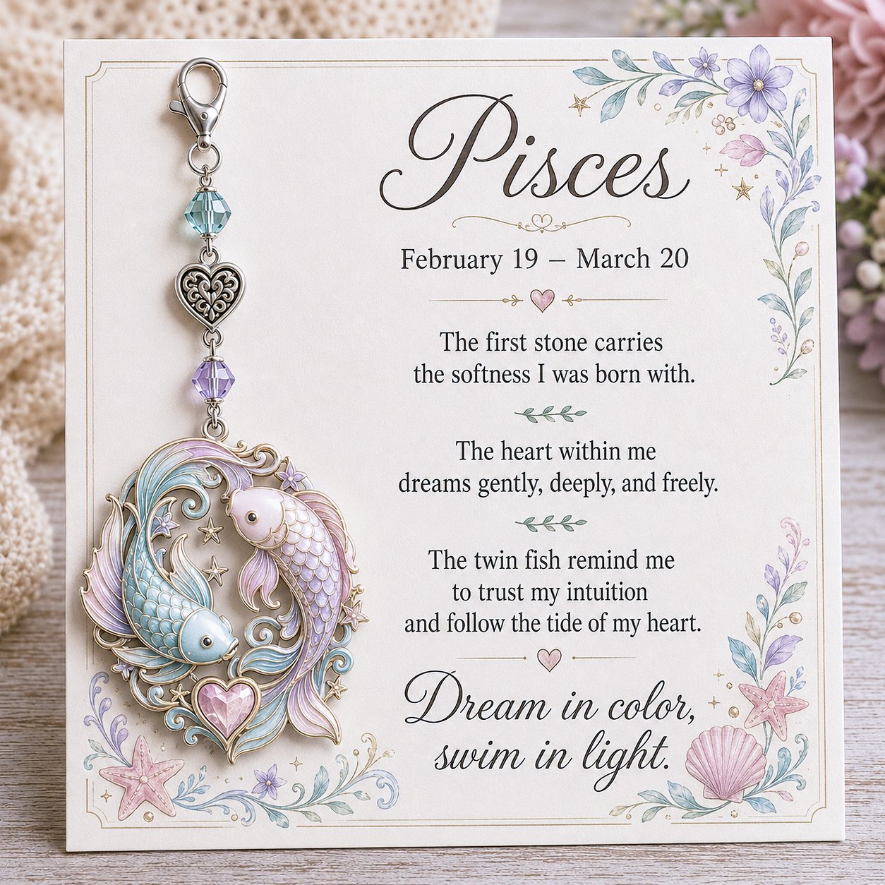 12 Zodiac Birthstone Charm Keepsake Card | Astrology Birthday Gift for Her
