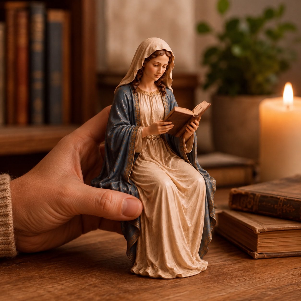 🎁Last Day 49% OFF 📖 Handcrafted Virgin Mary Reading Bookshelf Figure
