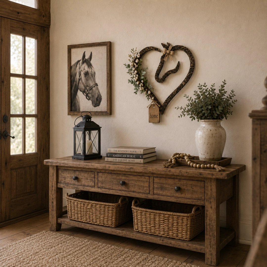Rustic Horse Heart Wall Decor with Foliage – Farmhouse Equestrian Home Accessory