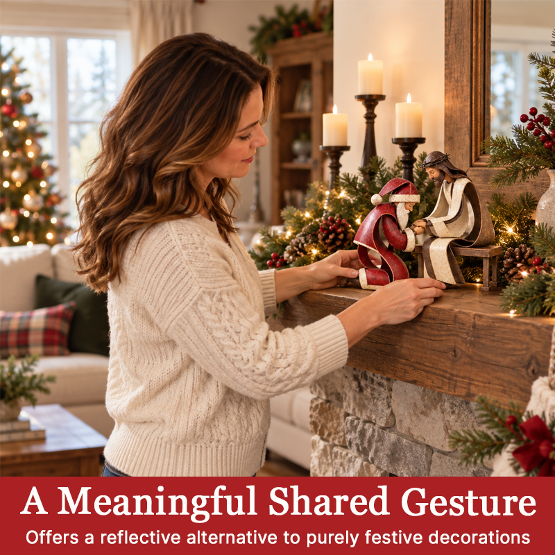 Kneeling Santa Before Jesus – Christian Christmas Decoration