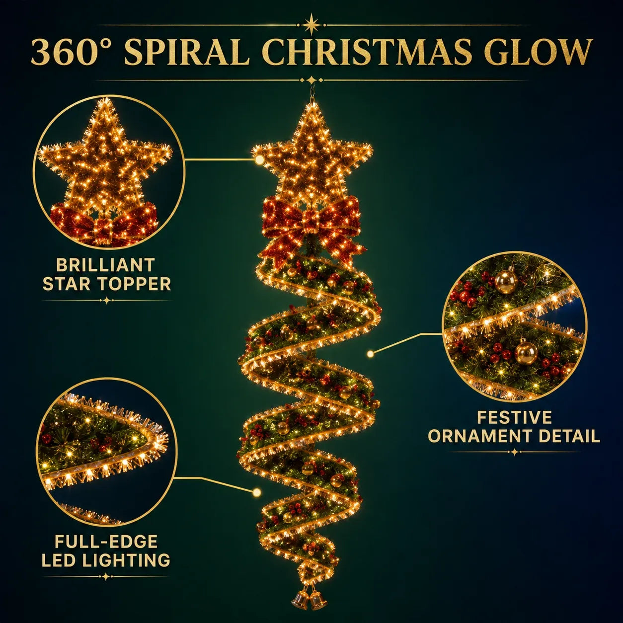 Christmas Spiral Hanging LED Lights | Festive Magic Indoor & Outdoor Xmas Decor Lights