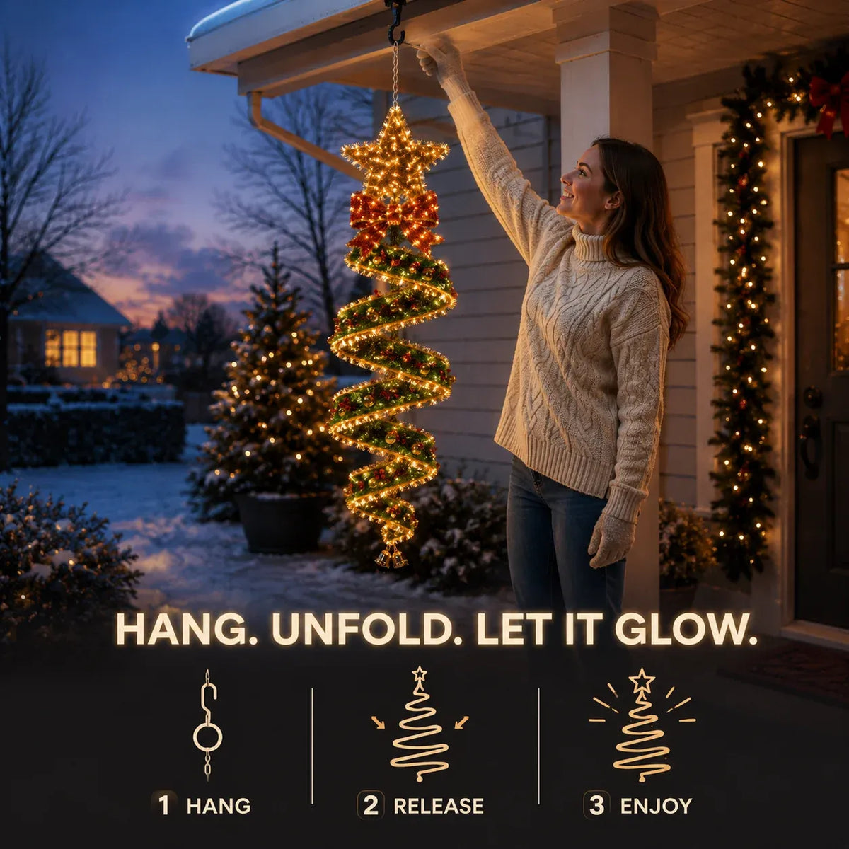 Christmas Spiral Hanging LED Lights | Festive Magic Indoor & Outdoor Xmas Decor Lights