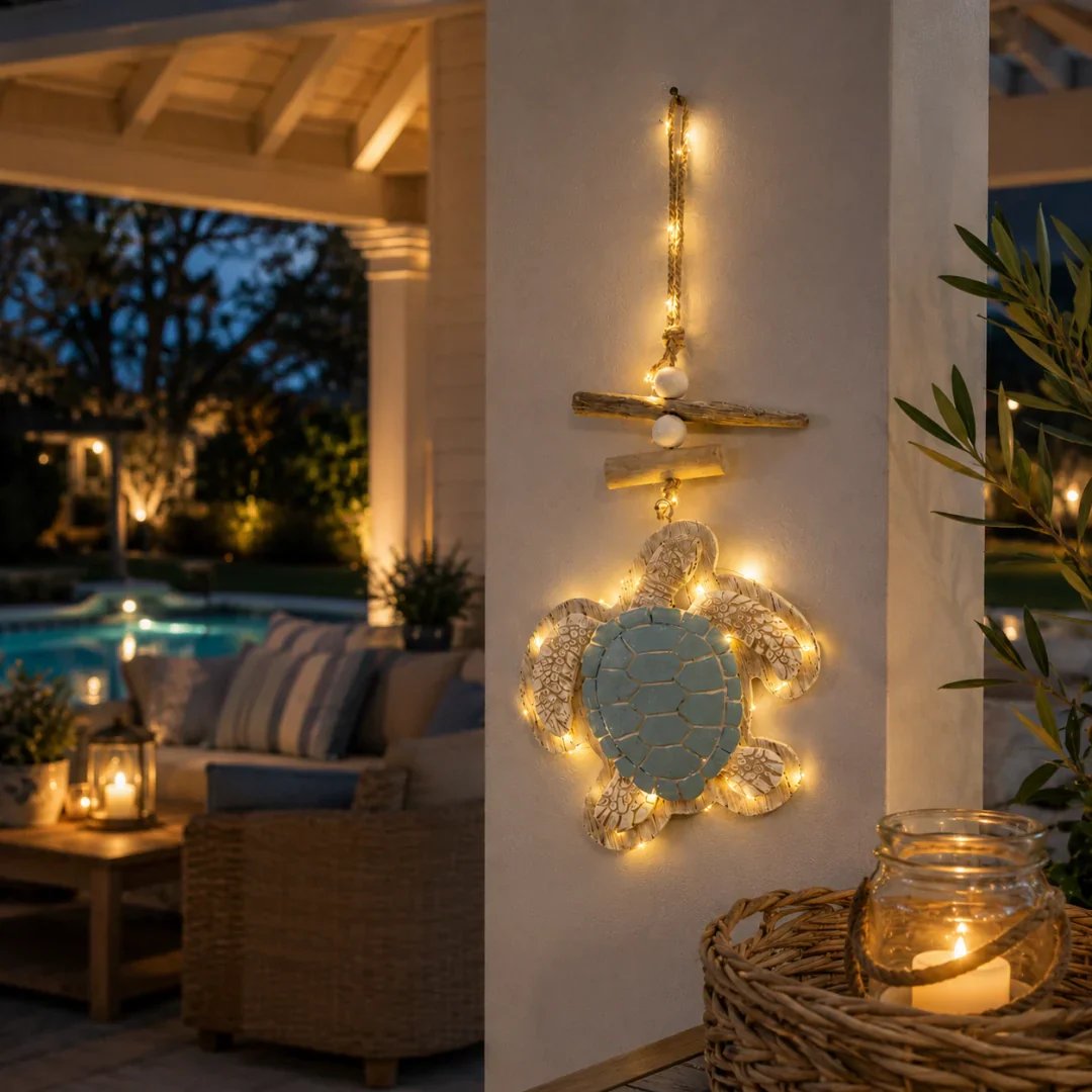 Lit Coastal Sea Turtle Hanging Wall Art | LED Lighted Turtle Wall Ornament