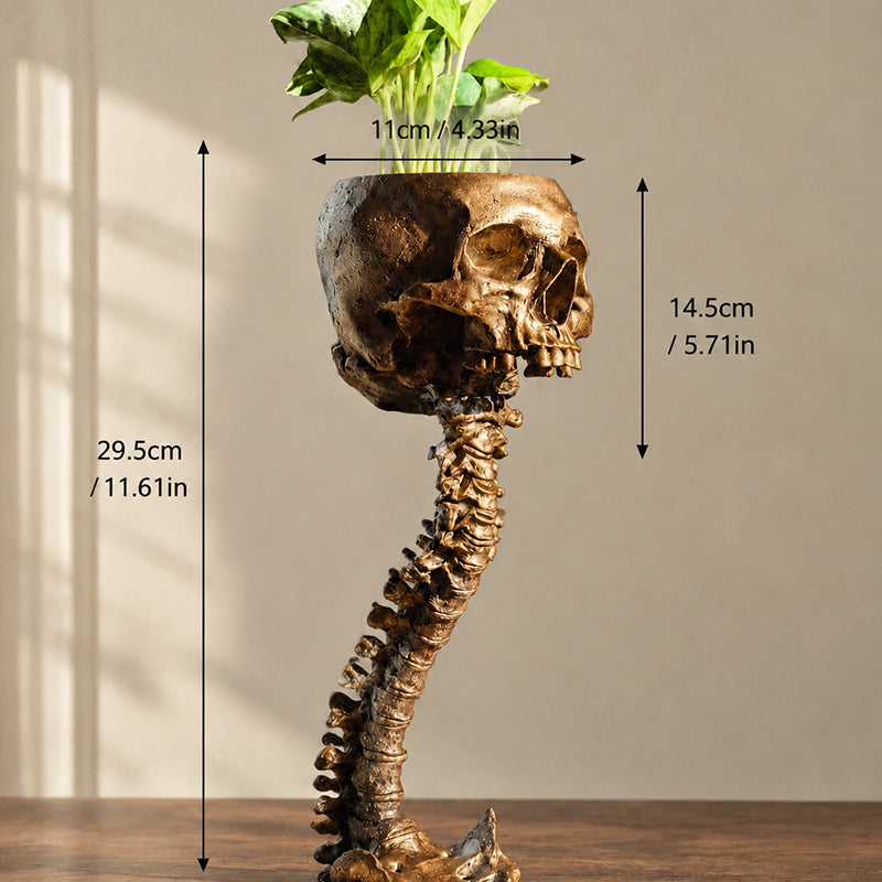 Quirky Spooky Skull Plant Pot, Skeleton Ornament Vase For Gothic Rooms