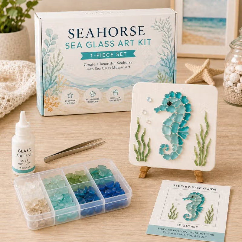 Coastal Sea Glass Mosaic Art DIY Kit – Handmade Seaside Themed Wall Decor Craft Set