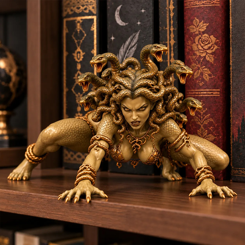 Medusa Goddess Snake Hair Statue, Greek Mythology Gothic Desk Ornament