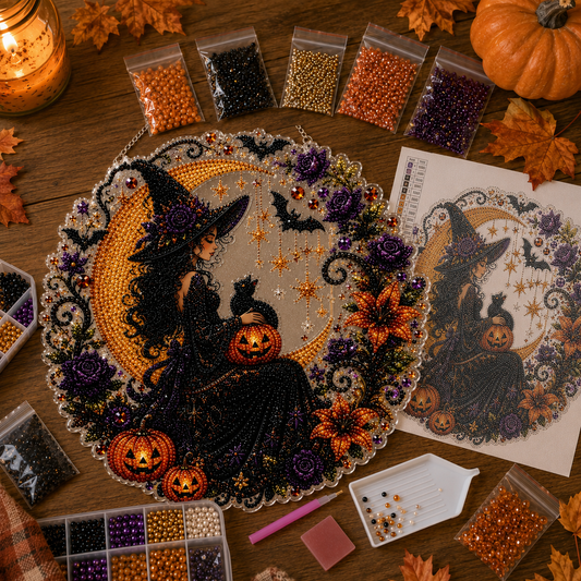 🎃 Limited Offer | Lucky Black Cat Moon Crystal Art Hanging Ornament Kit – Wholesome Family-Friendly Autumn Halloween DIY Craft Set
