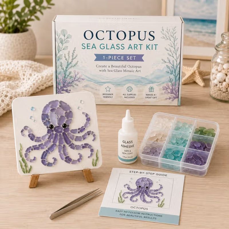Coastal Sea Glass Mosaic Art DIY Kit – Handmade Seaside Themed Wall Decor Craft Set