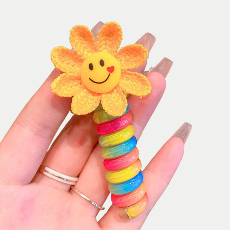 Rainbow Cartoon Spiral Hair Bobbles | Gentle No Pull Hair Ties for Little Girls