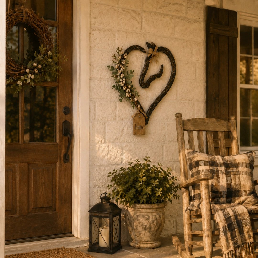 Rustic Horse Heart Wall Decor with Foliage – Farmhouse Equestrian Home Accessory
