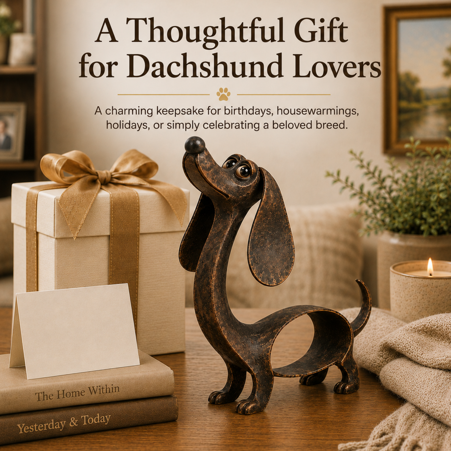 🐶 Antique Bronze Dachshund Sculpture | Vintage Home Garden Ornament