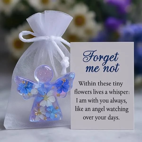 Dried Forget Me Not Flower Angel Keepsake – Timeless Remembrance Gift For Comfort & Hope