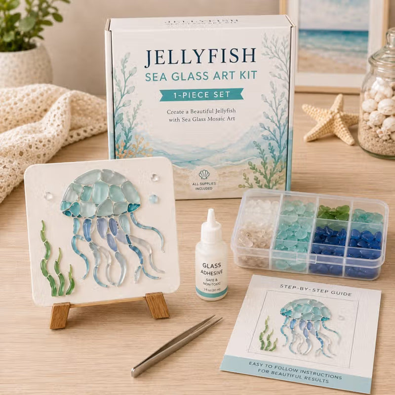 Coastal Sea Glass Mosaic Art DIY Kit – Handmade Seaside Themed Wall Decor Craft Set