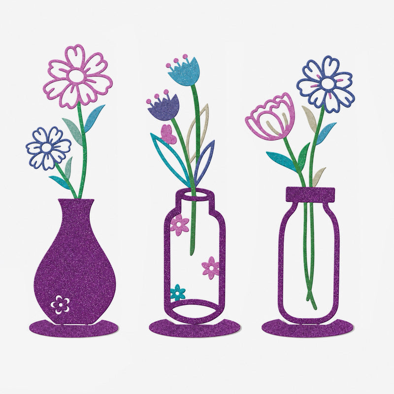 Decorative Floral Vase Ornament | Wooden Flower Vase Tabletop Decor, Daisy Tulip Ornament for Shelf & Desk