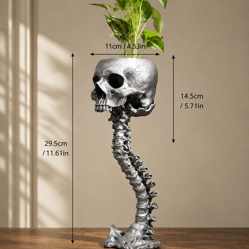 Quirky Spooky Skull Plant Pot, Skeleton Ornament Vase For Gothic Rooms