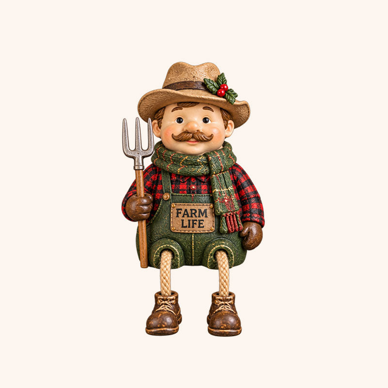 Rustic Farm Animal Christmas Dangly‑Leg Figurine | Festive Shelf & Mantel Ornament