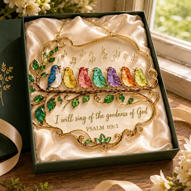 🎵 Psalm 89:1 Songbird Window Suncatcher | Stained-Glass Style Faith Decor with Colorful Birds &amp; Scripture 🕊️✨