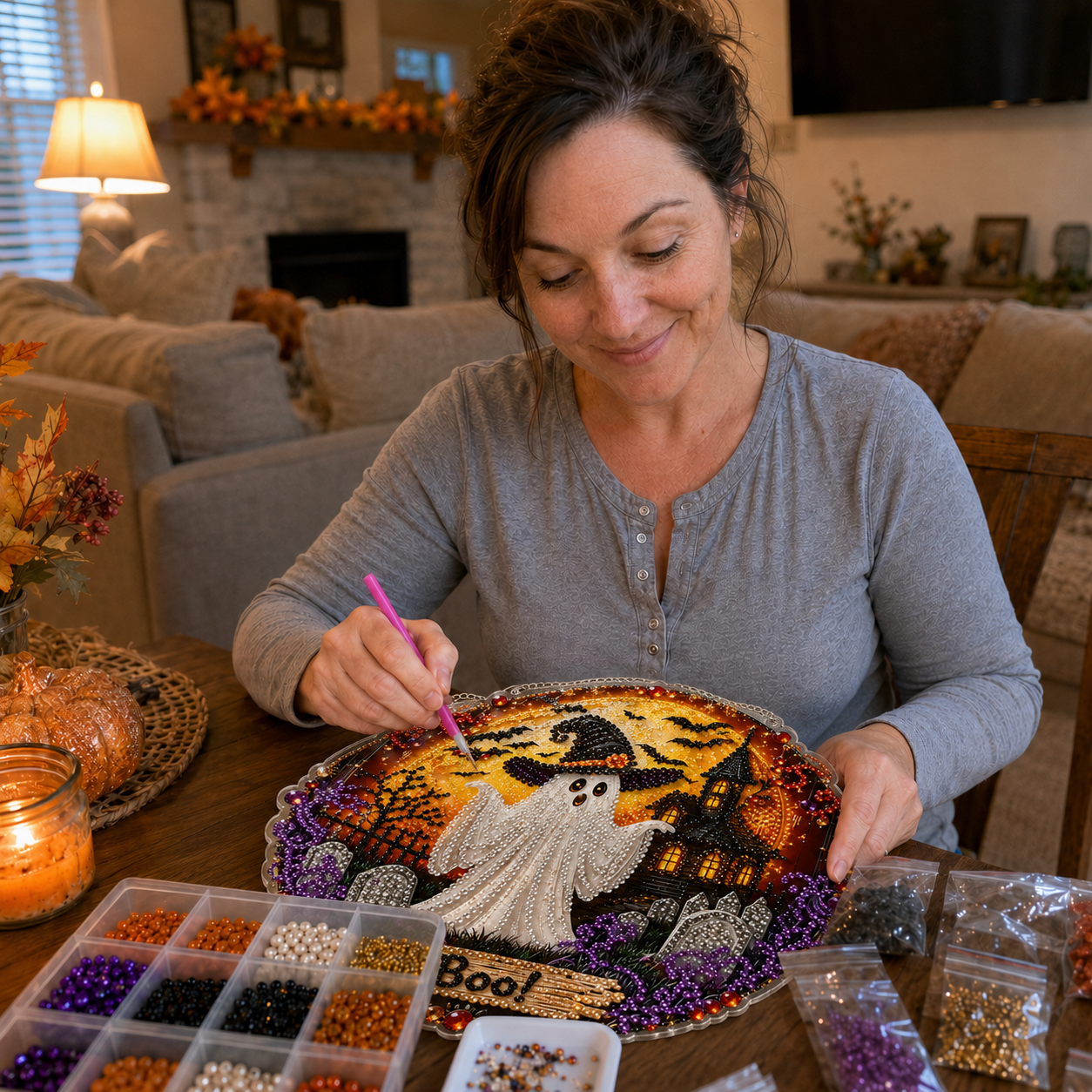 🎃 Limited Offer | Lucky Black Cat Moon Crystal Art Hanging Ornament Kit – Wholesome Family-Friendly Autumn Halloween DIY Craft Set