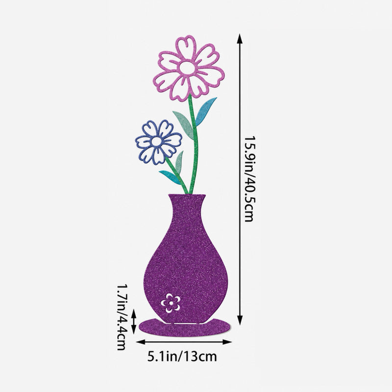 Decorative Floral Vase Ornament | Wooden Flower Vase Tabletop Decor, Daisy Tulip Ornament for Shelf & Desk