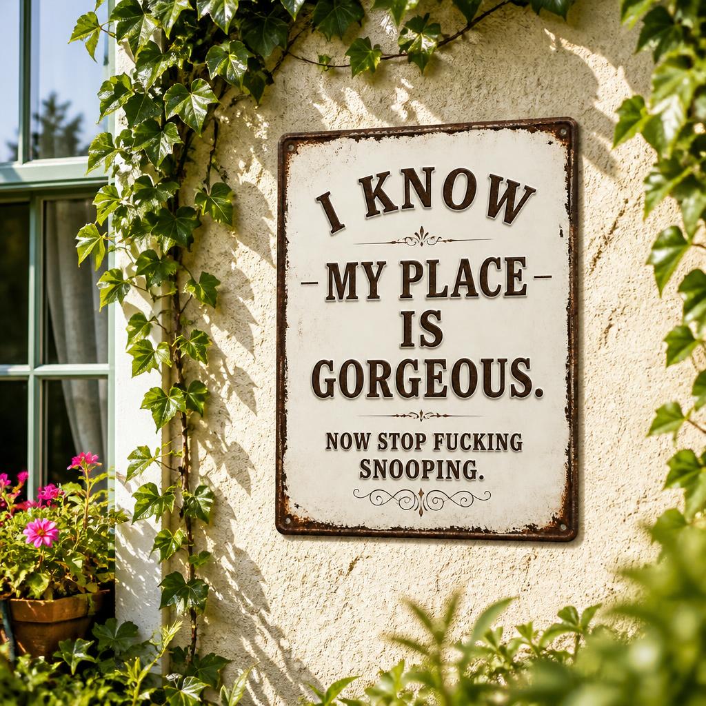 🏡 Cheeky Wall Sign | Playful Decor To Deter Unwanted Onlookers For British Homes