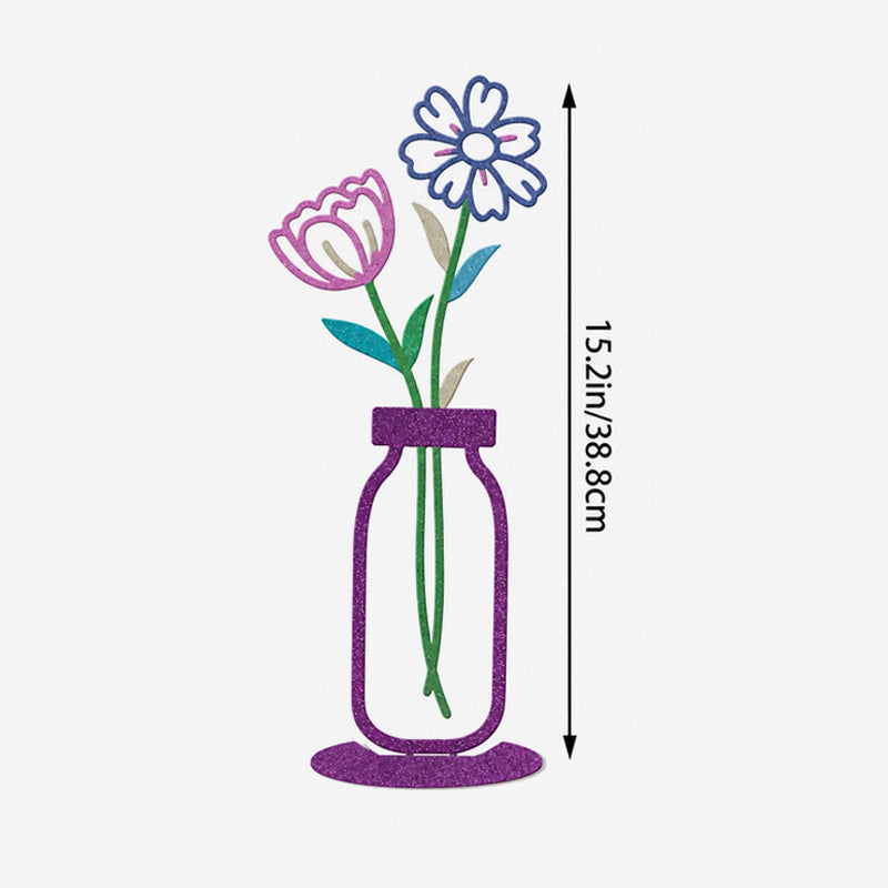 Decorative Floral Vase Ornament | Wooden Flower Vase Tabletop Decor, Daisy Tulip Ornament for Shelf & Desk