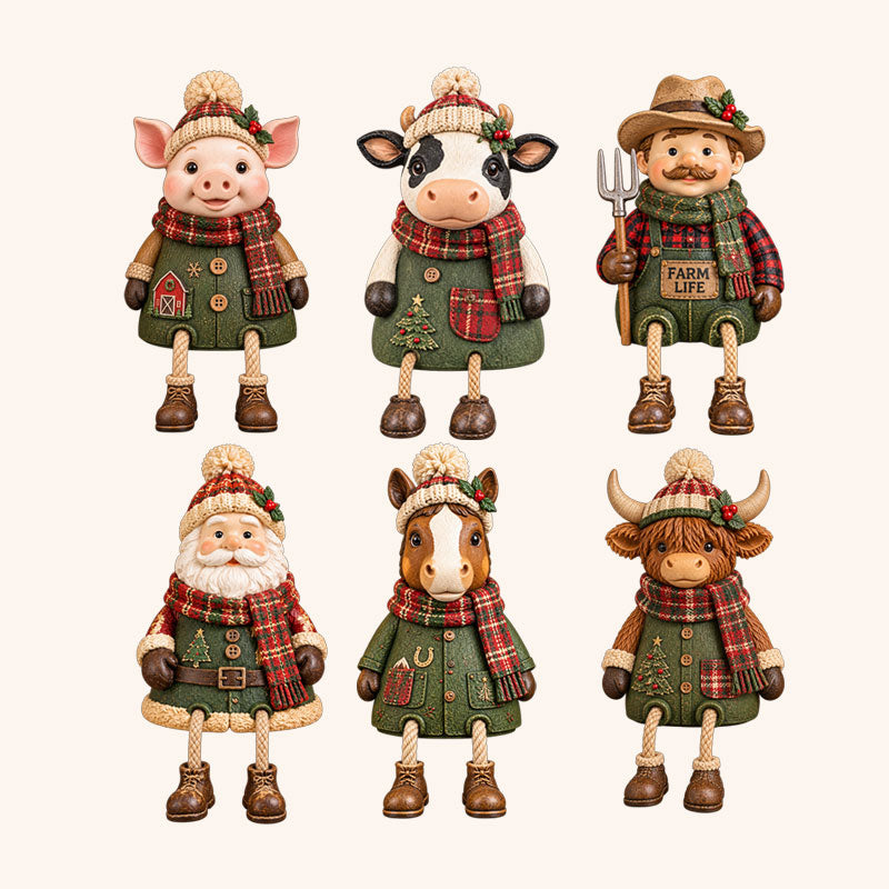 Rustic Farm Animal Christmas Dangly‑Leg Figurine | Festive Shelf & Mantel Ornament