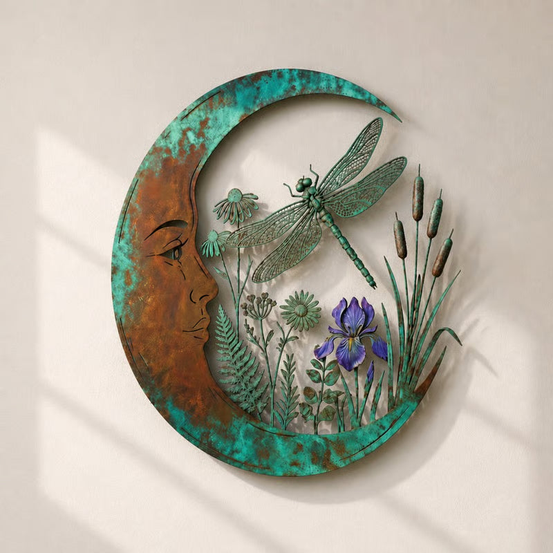 🐝 Crescent Moon Wall Ornament | Bee & Dragonfly Wildlife Wall Decoration