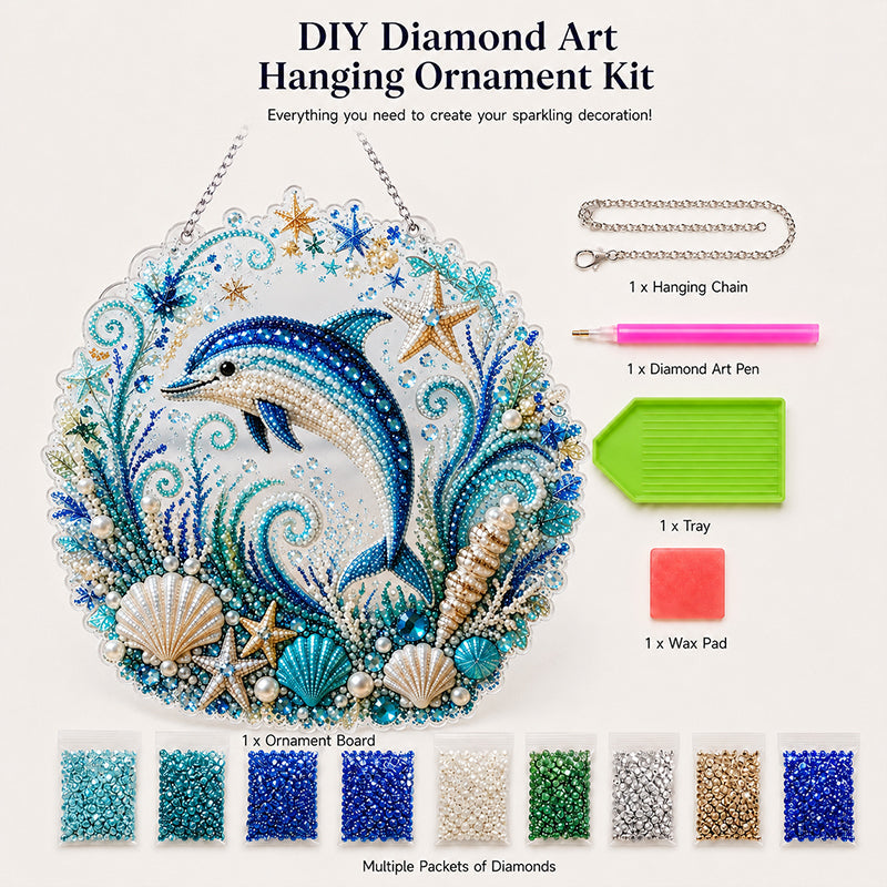 Handmade DIY Ocean Diamond Art Acrylic Hanging Plaque, Coastal Seaside Window Wall Decor For UK Homes