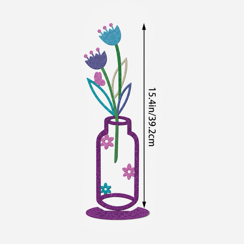 Decorative Floral Vase Ornament | Wooden Flower Vase Tabletop Decor, Daisy Tulip Ornament for Shelf & Desk