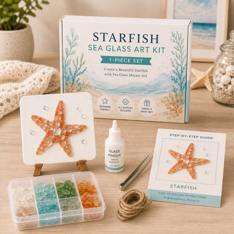 Coastal Sea Glass Mosaic Art DIY Kit – Handmade Seaside Themed Wall Decor Craft Set