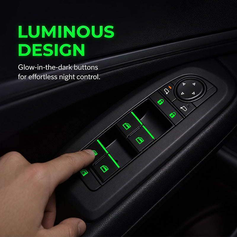 Luminous Car Window Switch Stickers | Colourful Night Glow Button Warning Decals For UK Vehicles