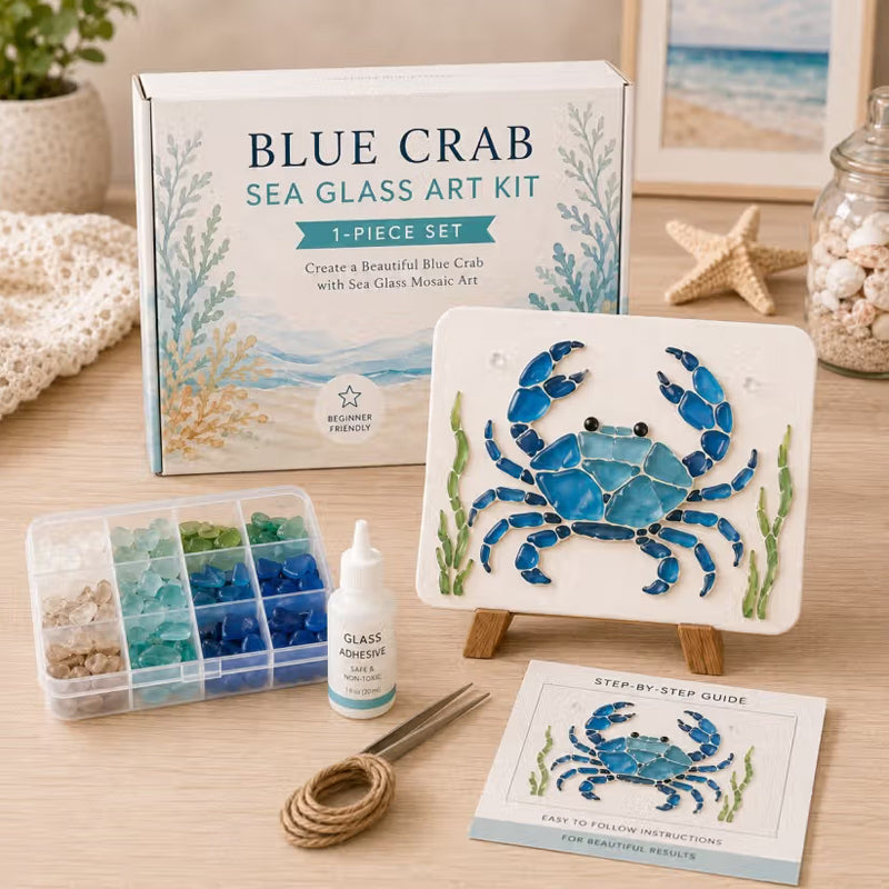 Coastal Sea Glass Mosaic Art DIY Kit – Handmade Seaside Themed Wall Decor Craft Set