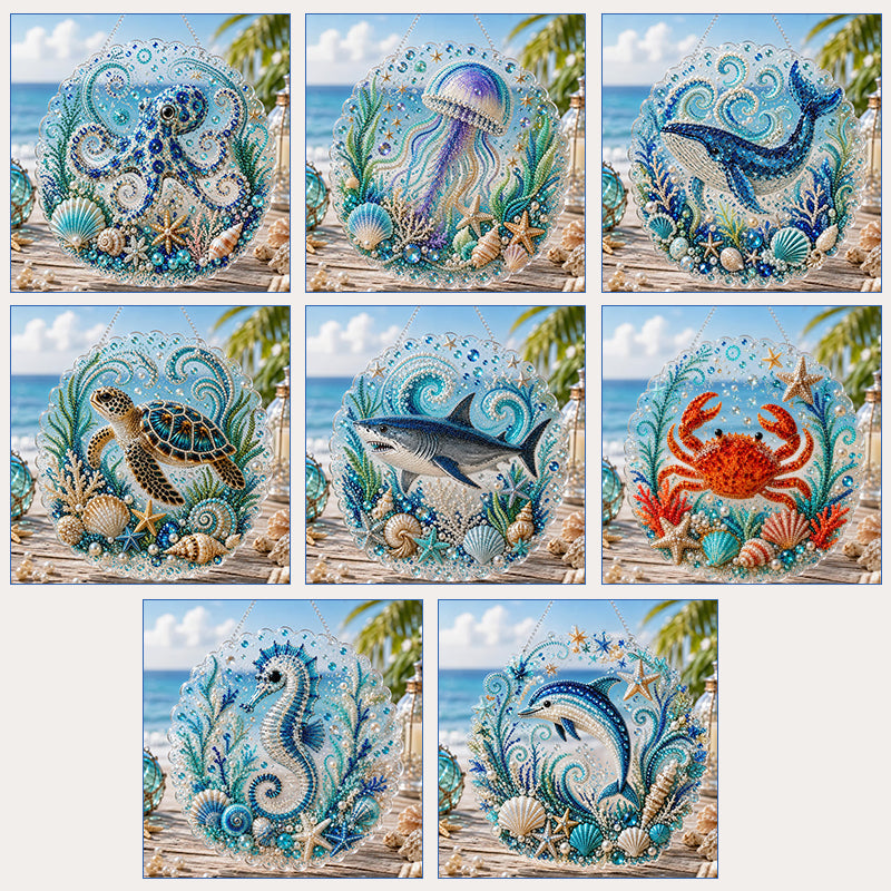 Handmade DIY Ocean Diamond Art Acrylic Hanging Plaque, Coastal Seaside Window Wall Decor For UK Homes